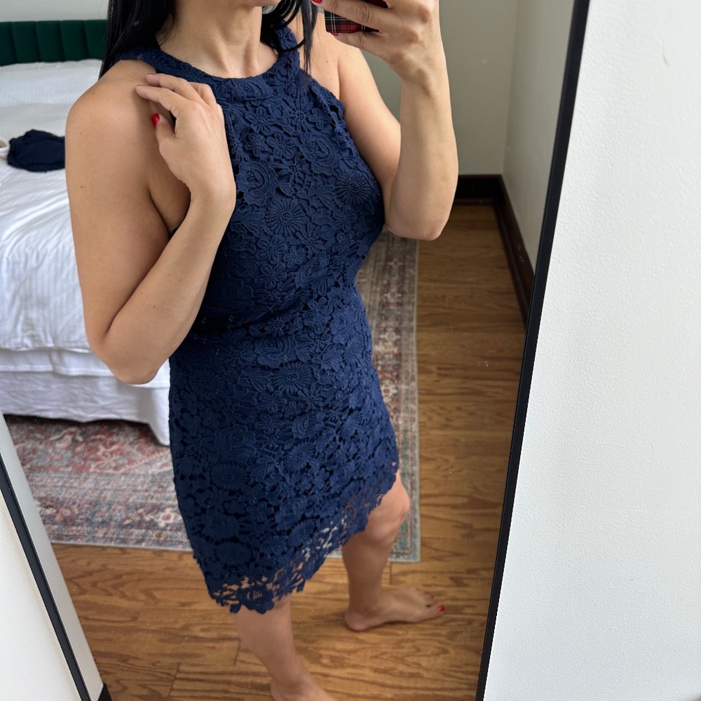 Lulu’s Navy Blue Lace Mini Dress